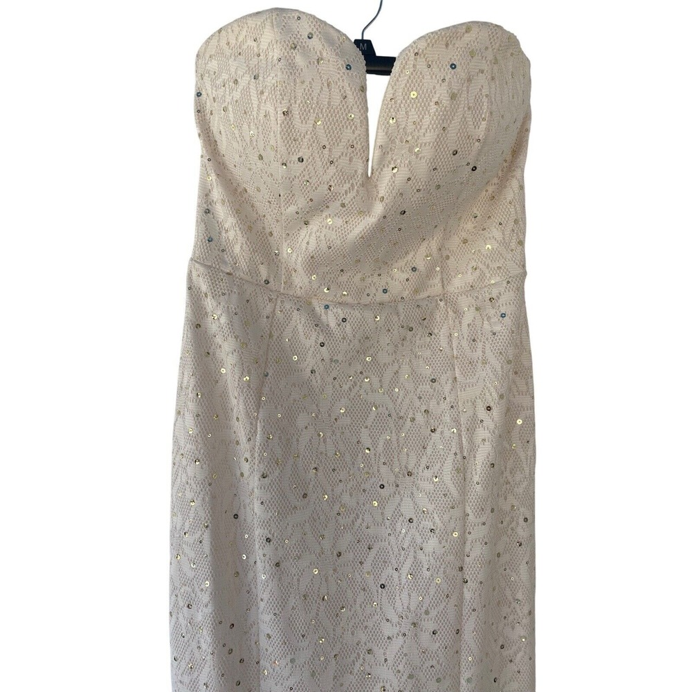 Bailey Blue Cream Gold Sequin Embellished Strapless Maxi Gown Formal Dress Large - Picture 5 of 12